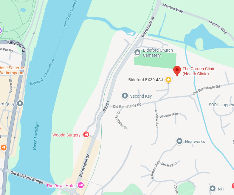 Map view of The Garden Clinic, Bideford.